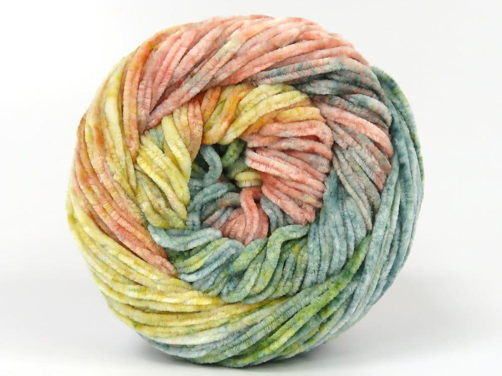 2x150gr. CHENILLE SPLASH Yeşil Tonları, Sarı Tonları, Somon Tonları Mikro Fiber Kışlık, Şönil, Batik Desenli, Worsted