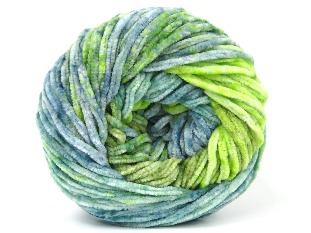 2x150gr. CHENILLE SPLASH Yeşil Tonları, Mavi Tonları Mikro Fiber Kışlık, Şönil, Batik Desenli, Worsted