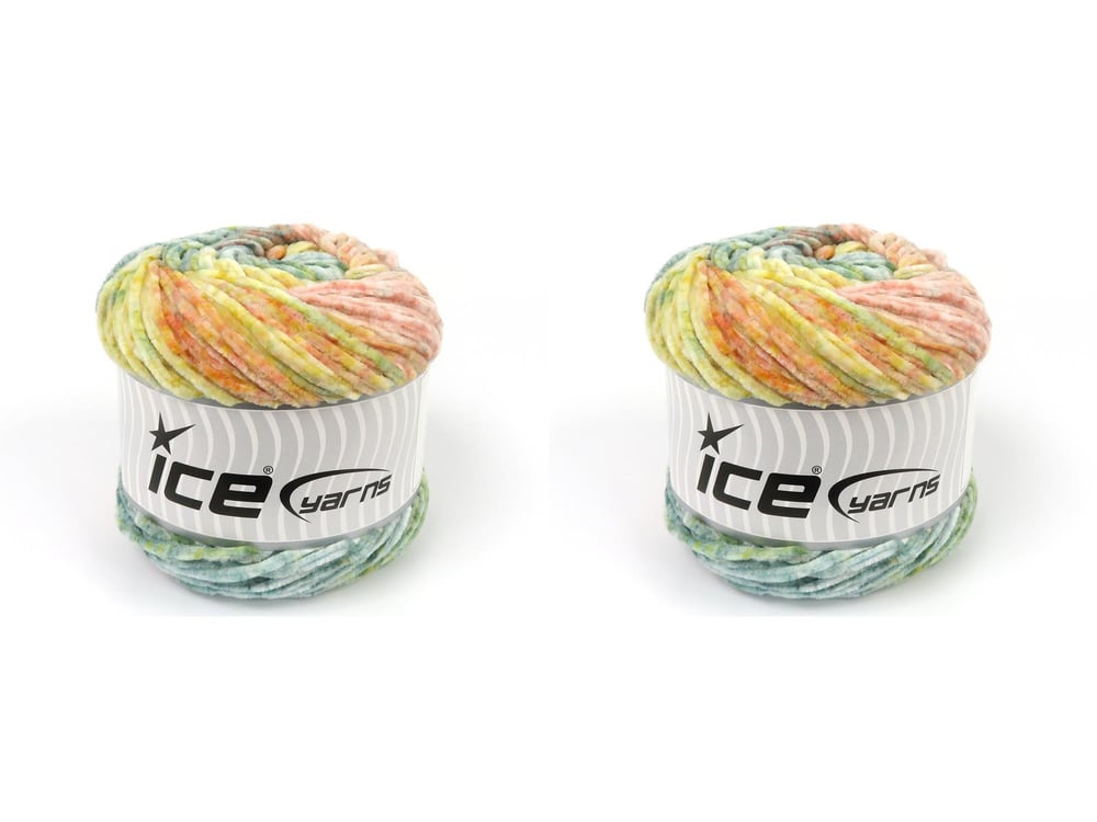 2x150gr. CHENILLE SPLASH Yeşil Tonları, Sarı Tonları, Somon Tonları Mikro Fiber Kışlık, Şönil, Batik Desenli, Worsted