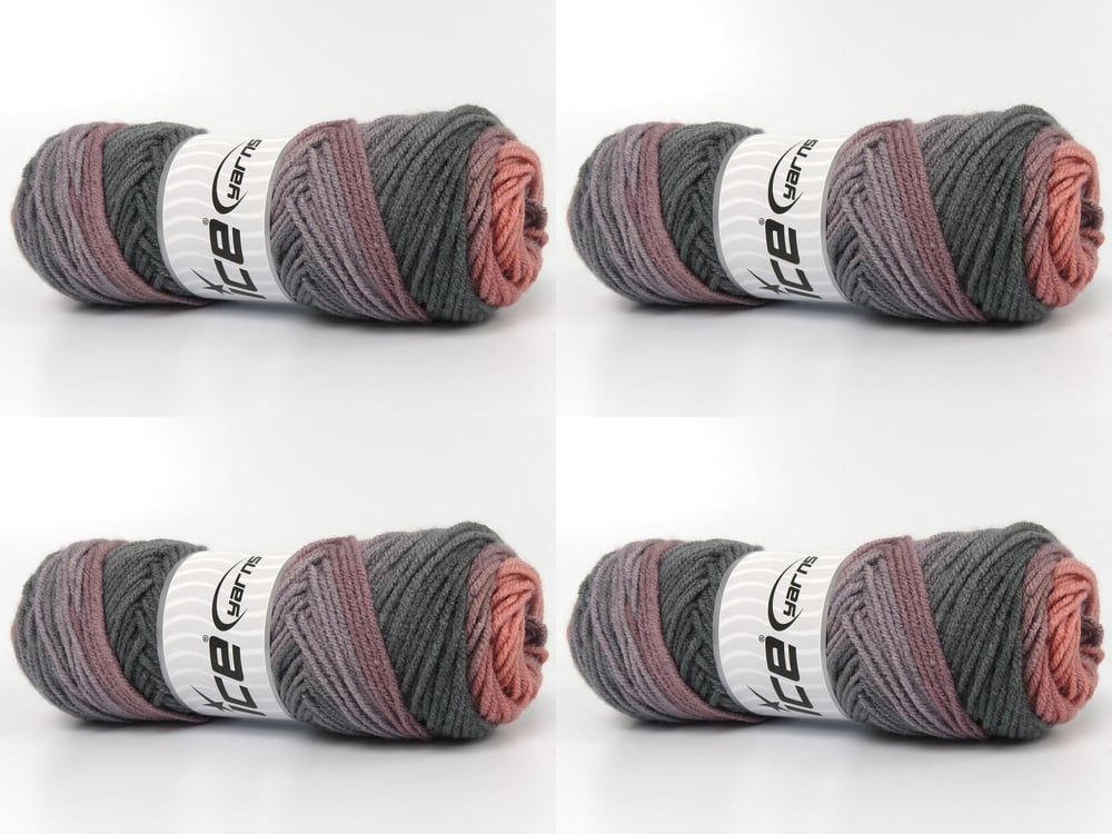 Lot of 4 x 100gr Skeins Ice Yarns ORLANDO Yarn Grey Shades Maroon Salmon