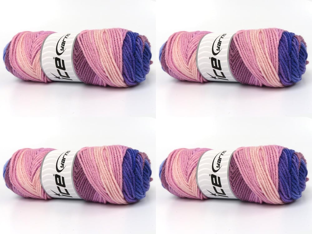 Lot of 4 x 100gr Skeins Ice Yarns ORLANDO Yarn Pink Shades Blue Shades Maroon