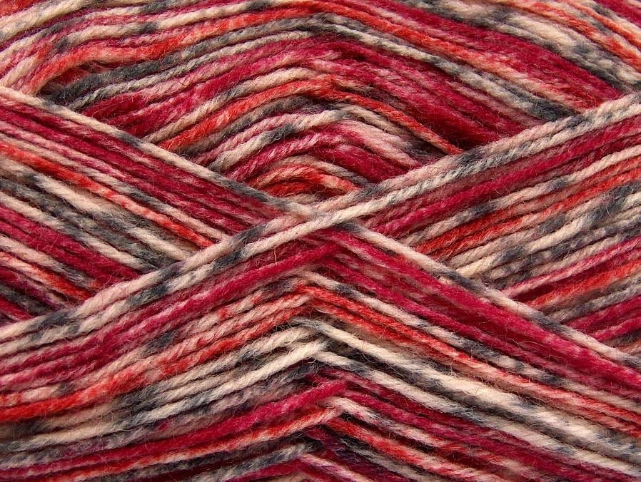 4x100gr. PRINT SOCK Kırmızı, Krem, Turuncu, Gri  Kışlık, Çok İnce, Yün, Batik Desenli, Makina Yıkama