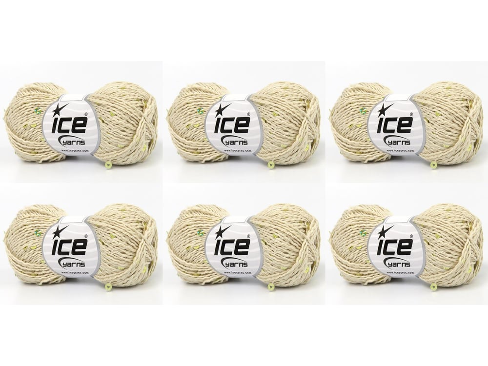 6x50gr. NATURAL COTTON LIGHT PAILLETTE Krem Pamuk Metalik Simli, Yazlık İplikler, Pamuk, Boncuklu Pullu