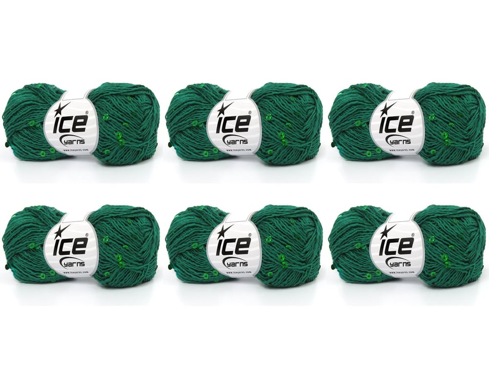 6x50gr. NATURAL COTTON LIGHT PAILLETTE Koyu yeşil Pamuk Metalik Simli, Yazlık İplikler, Pamuk, Boncuklu Pullu