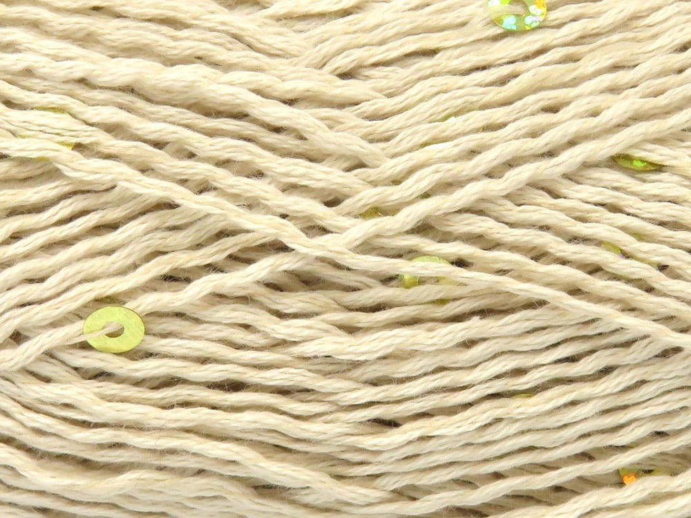 6x50gr. NATURAL COTTON LIGHT PAILLETTE Krem Pamuk Metalik Simli, Yazlık İplikler, Pamuk, Boncuklu Pullu
