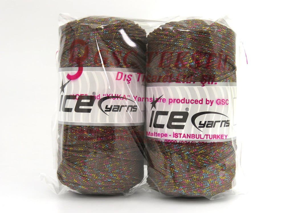 2x200gr. MACRAME BULKY GLITZ MULTI Kahverengi, Yanardöner Metalik Simli Metalik Simli, Yazlık İplikler, Makrame, Tığ İşi, Düz iplikler, Kalın