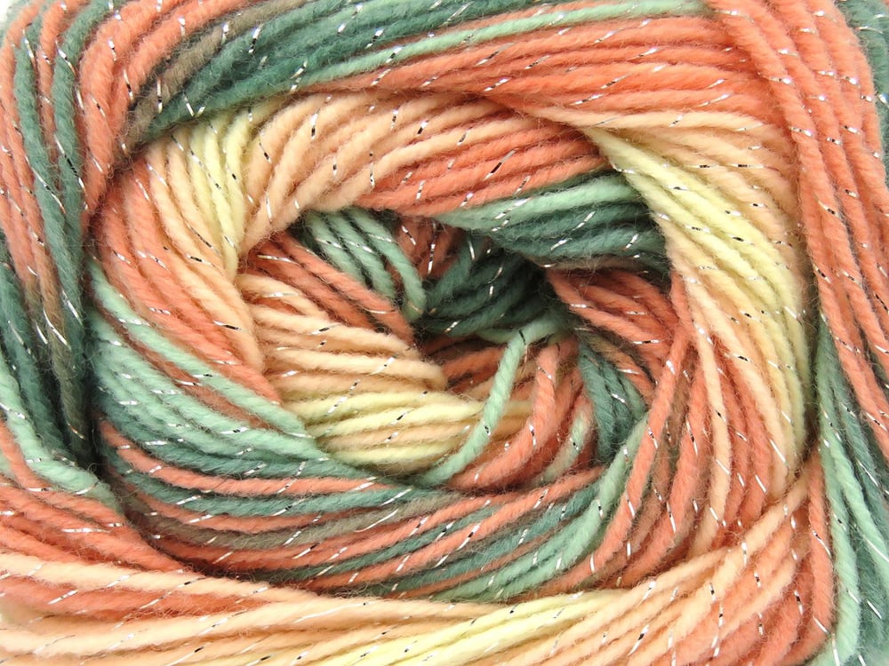 4x100gr. MAGIC GLITZ Yeşil Tonları, Somon Tonları Simli, Akrilik Metalik Simli, Kışlık, Bebe, Batik Desenli