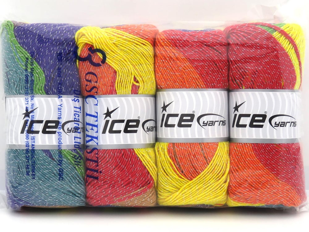 4x100gr. MAGIC GLITZ Gökkuşağı Simli, Akrilik Metalik Simli, Kışlık, Bebe, Batik Desenli