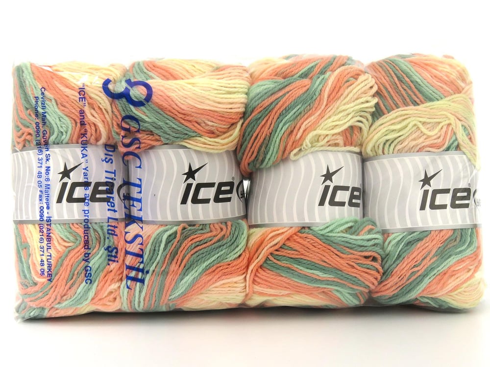 4x100gr. MAGIC LIGHT Krem, Yeşil Tonları, Somon Tonları Akrilik Kışlık, Bebe, Batik Desenli, 100% Akrilik