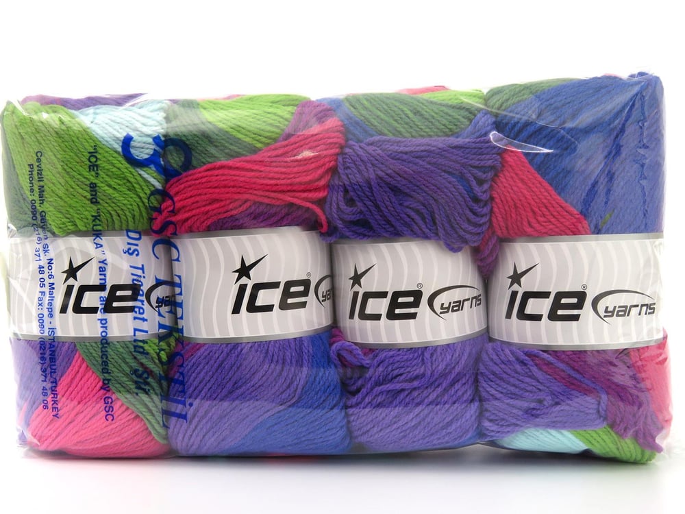 4x100gr. MAGIC LIGHT Pembe, Yeşil Tonları, Mavi Tonları, Mor Tonları Akrilik Kışlık, Bebe, Batik Desenli, 100% Akrilik