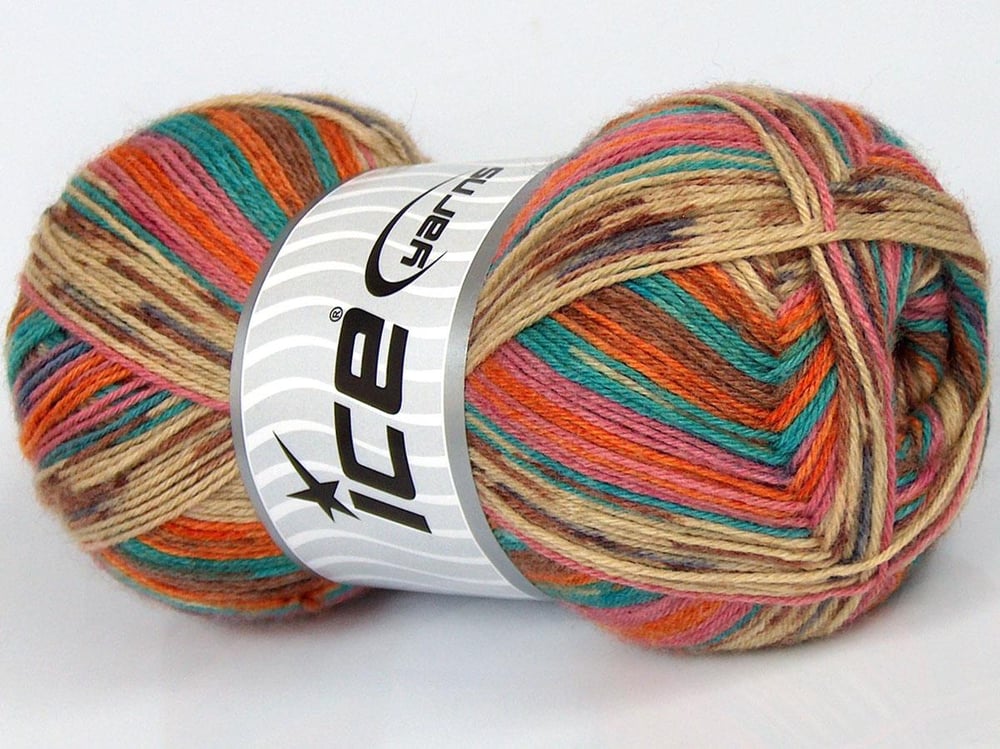 4x100gr. MULTICOLOR SOCK Pembe, Turkuaz, Altın, Deve Tüyü, Koyu Krem  Kışlık, Çok İnce, Yün, Batik Desenli, Makina Yıkama