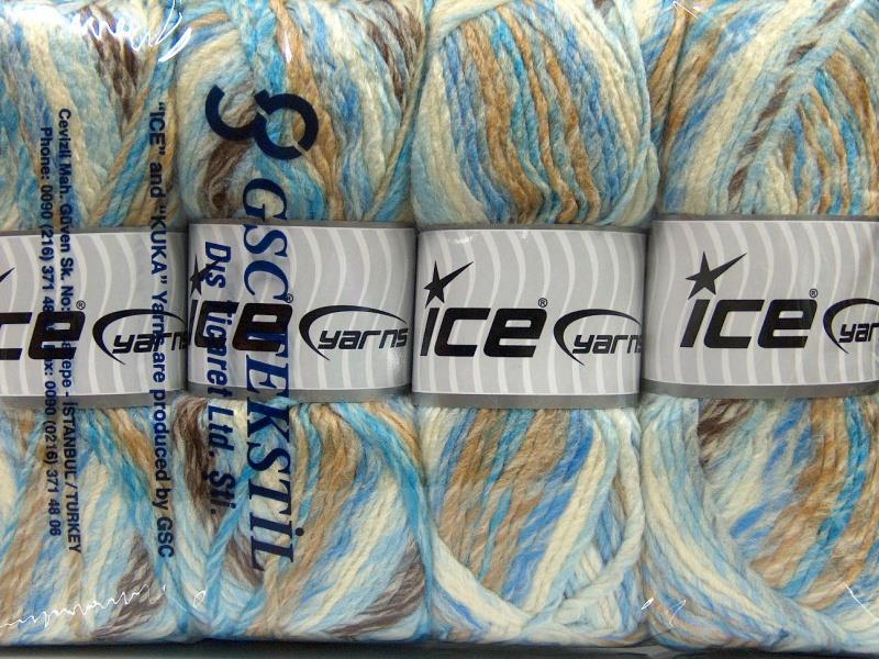 4x100gr. MYSTIQUE Kahverengi, Mavi, Beyaz, Bej Yün, Akrilik Kışlık, Yün, Batik Desenli, Kalın