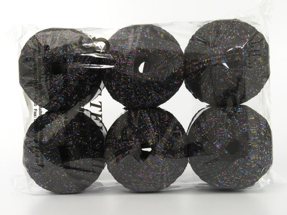 6x50gr. NAMASTE GLITZ Siyah, Gökkuşağı Metalik Simli Şerit, Yazlık İplikler, Batik Desenli, Kalın