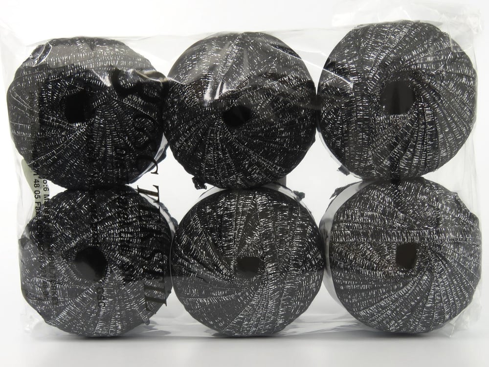 6x50gr. NAMASTE GLITZ Siyah, Gümüş Metalik Simli Şerit, Yazlık İplikler, Batik Desenli, Kalın