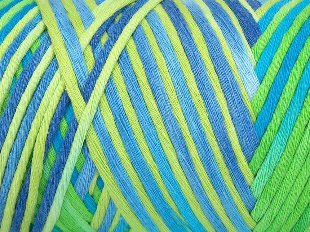 1x250gr. NATURAL COTTON COLOR 3MM Mavi, Leylak, Yeşil Tonları Pamuk Yazlık İplikler, Pamuk, Batik Desenli, Kalın