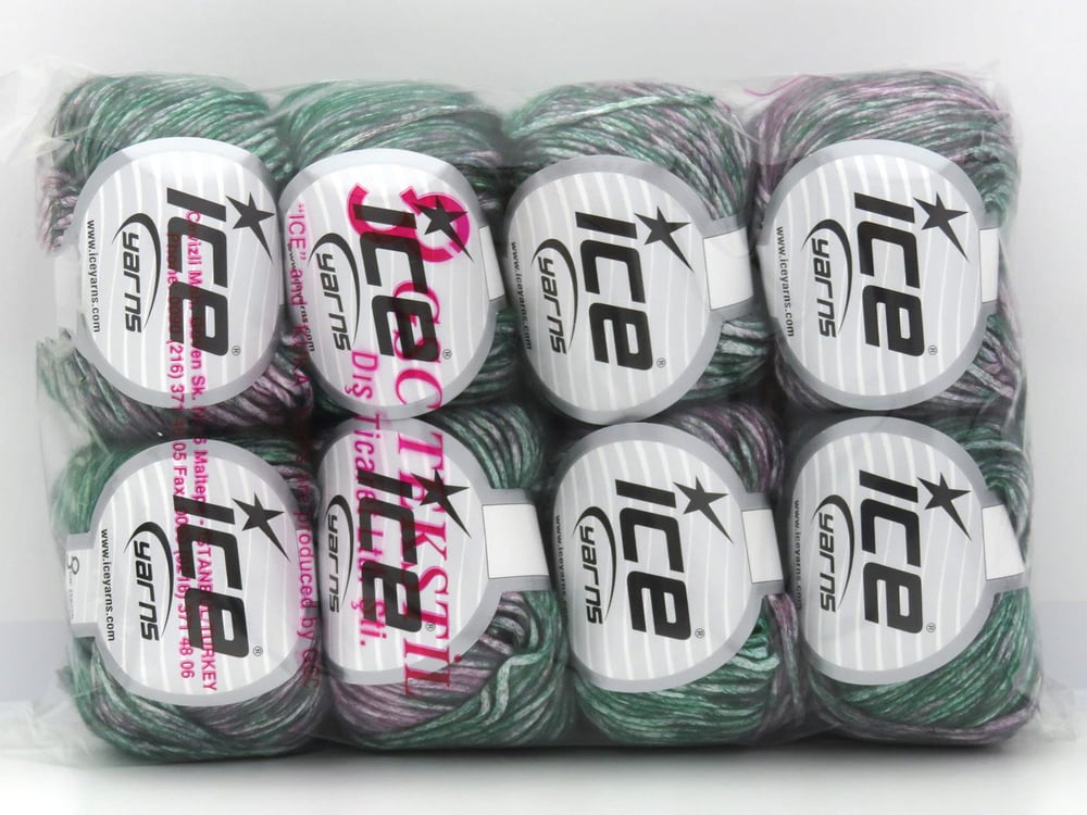 8x50gr. NAUTILUS Yeşil, Beyaz, Mor Yün, Akrilik Kışlık, Yün, Batik Desenli, Akrilik