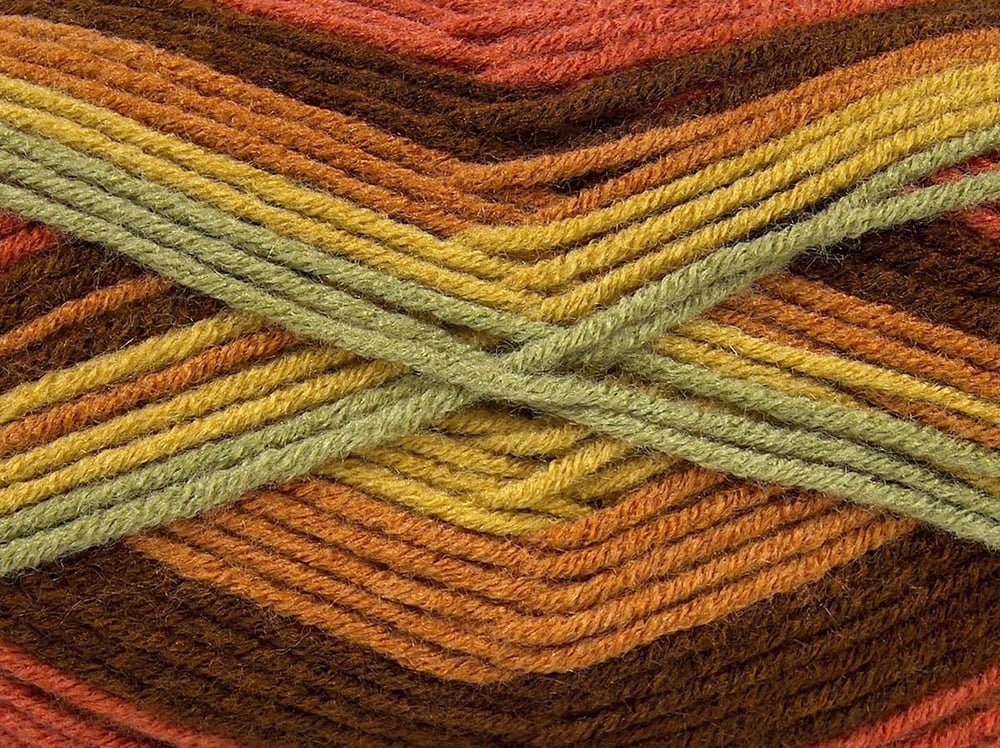 4x100gr. NICE BABY Kahverengi, Altın, Yeşil Tonları, Bakır Premium Akrilik Kışlık, Bebe, Batik Desenli, Worsted, 100% Akrilik