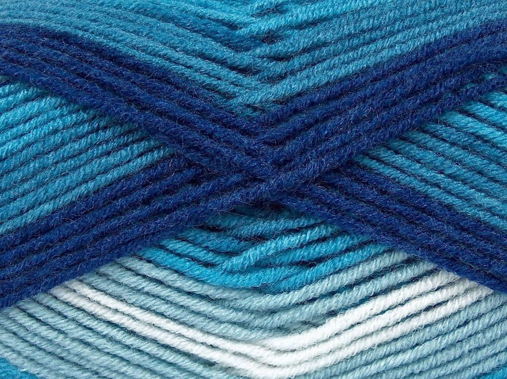 4x100gr. NICE BABY Beyaz, Mavi Tonları Premium Akrilik Kışlık, Bebe, Batik Desenli, Worsted, 100% Akrilik