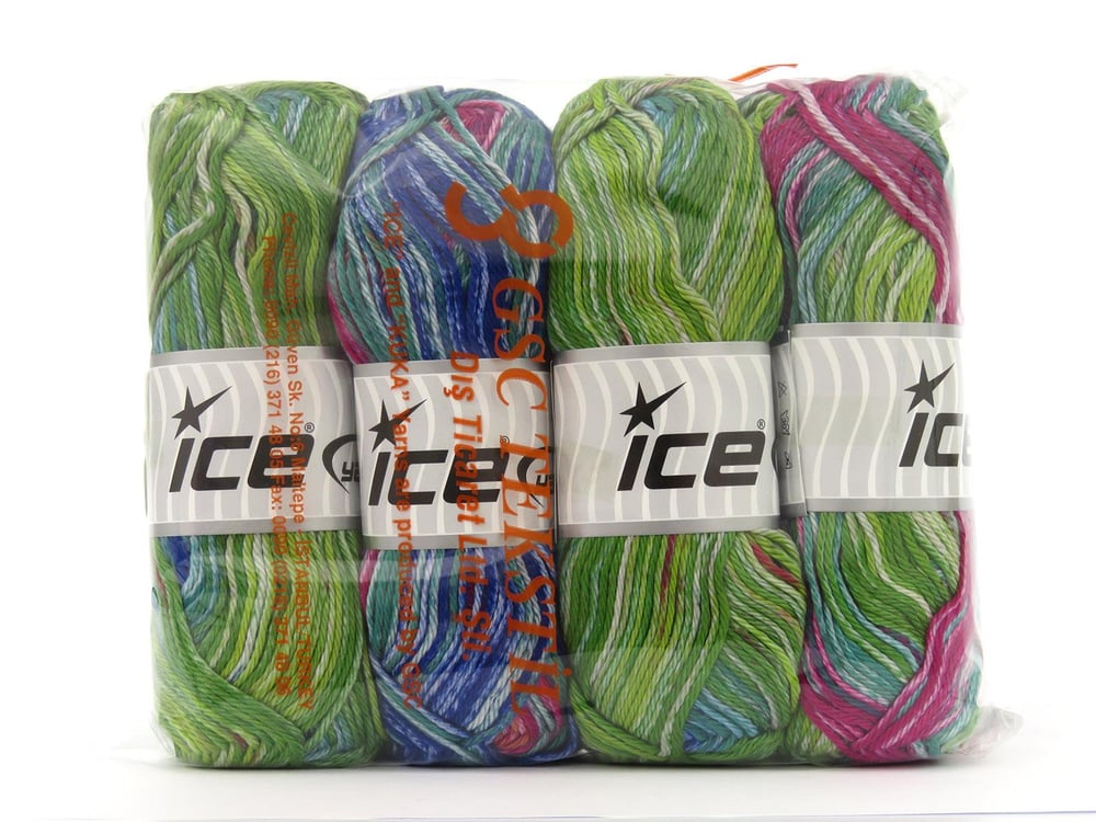 4x100gr. NOBLE COTTON PRINT Fuşya, Yeşil Tonları, Mavi Tonları Pamuk Bebe, Yazlık İplikler, Pamuk, %100 Pamuk, Worsted