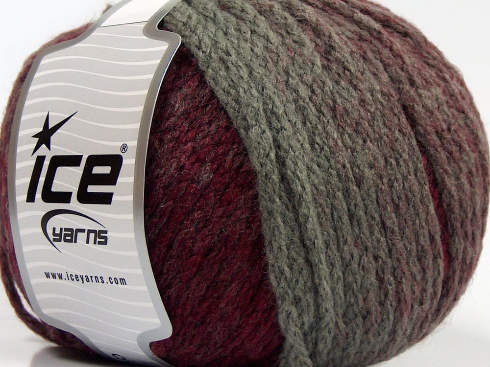 4x100gr. NORDIC Gri, Bordo Yün, Akrilik Kışlık, Yün, Çok Kalın, Batik Desenli, Zincir