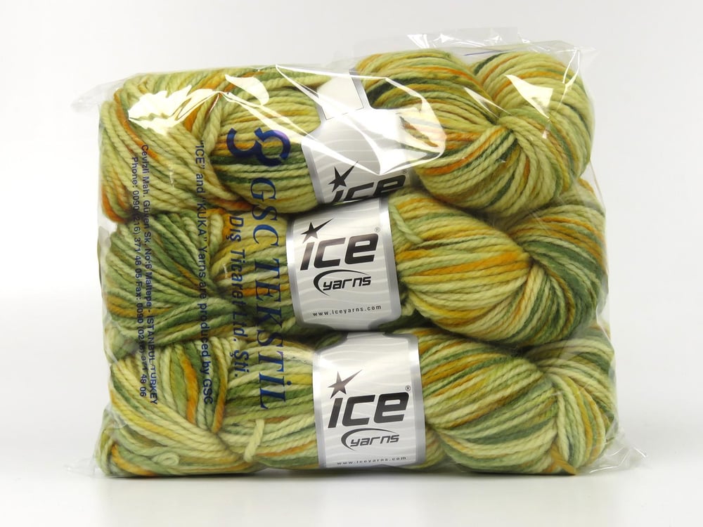 3x100gr. ORGANIC WOOL BULKY HAND PAINT Altın, Yeşil Tonları  Lüks, Kışlık, Yün, 100% Yün, Kalın, El Boyama, Keçe