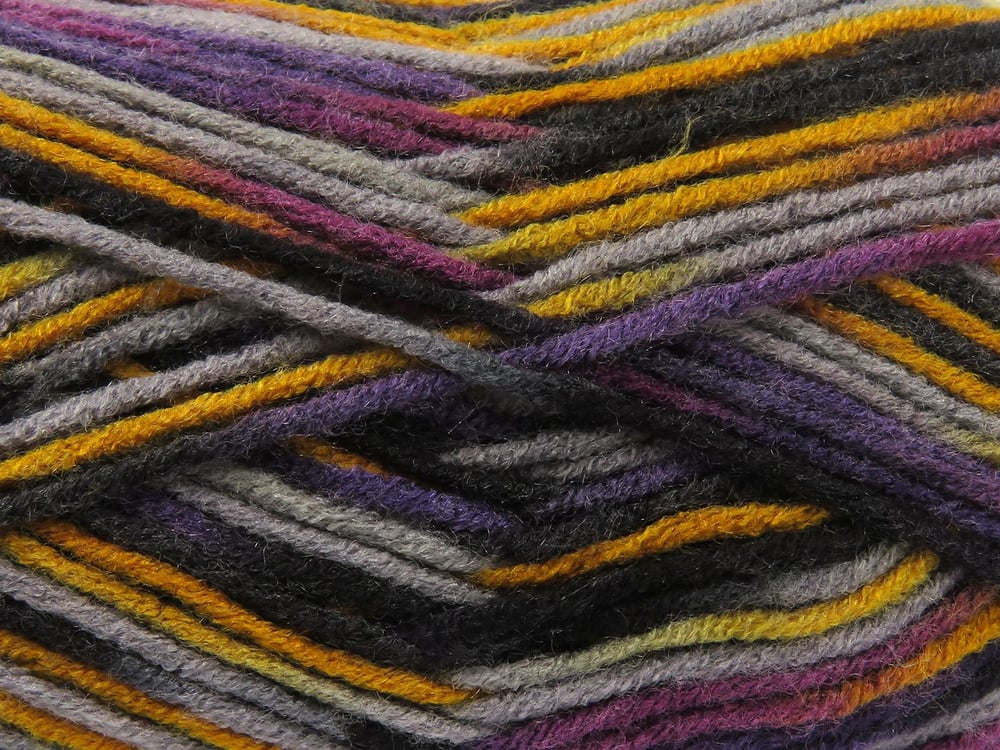 4x100gr. PARTY Siyah, Gri, Altın, Mor Tonları Akrilik Kışlık, Batik Desenli, Worsted, 100% Akrilik