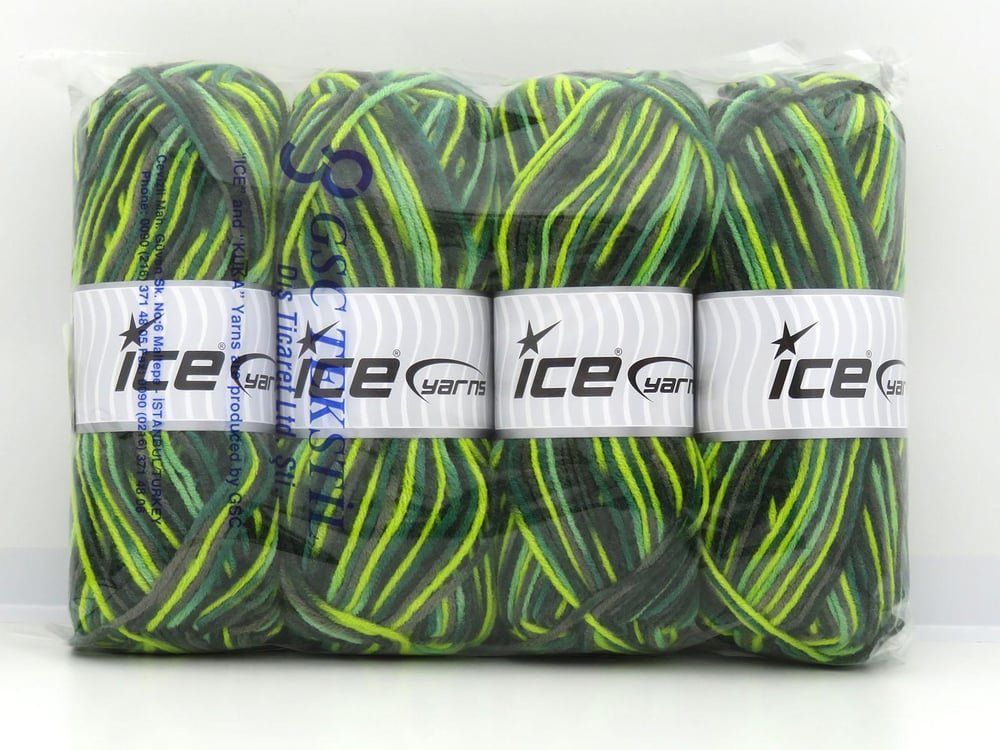 4x100gr. PARTY Deve Tüyü, Yeşil Tonları Akrilik Kışlık, Batik Desenli, Worsted, 100% Akrilik