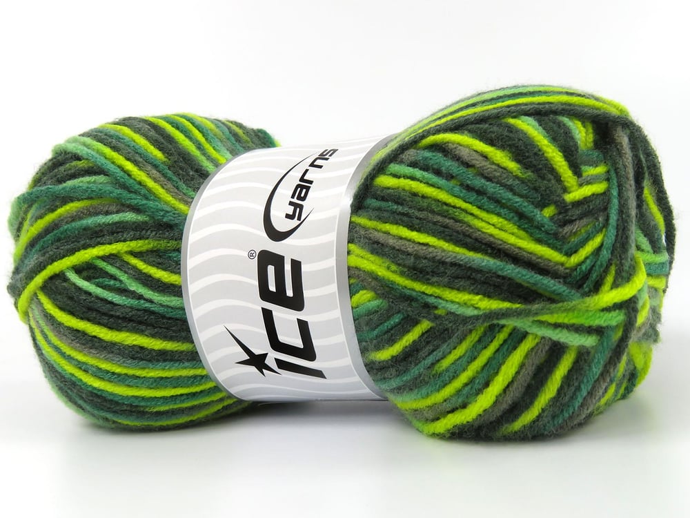 4x100gr. PARTY Deve Tüyü, Yeşil Tonları Akrilik Kışlık, Batik Desenli, Worsted, 100% Akrilik