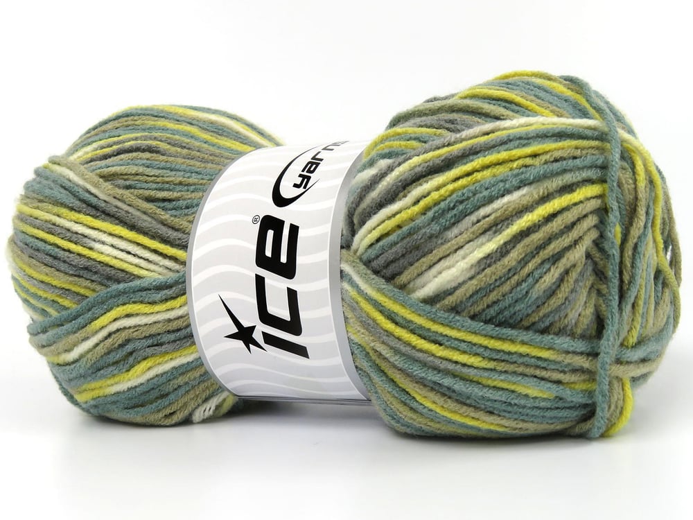 4x100gr. PARTY Krem, Sarı, Yeşil Tonları Akrilik Kışlık, Batik Desenli, Worsted, 100% Akrilik