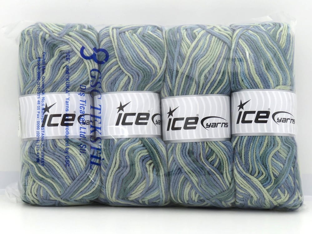 4x100gr. PARTY Yeşil Tonları, Mavi Tonları Akrilik Kışlık, Batik Desenli, Worsted, 100% Akrilik