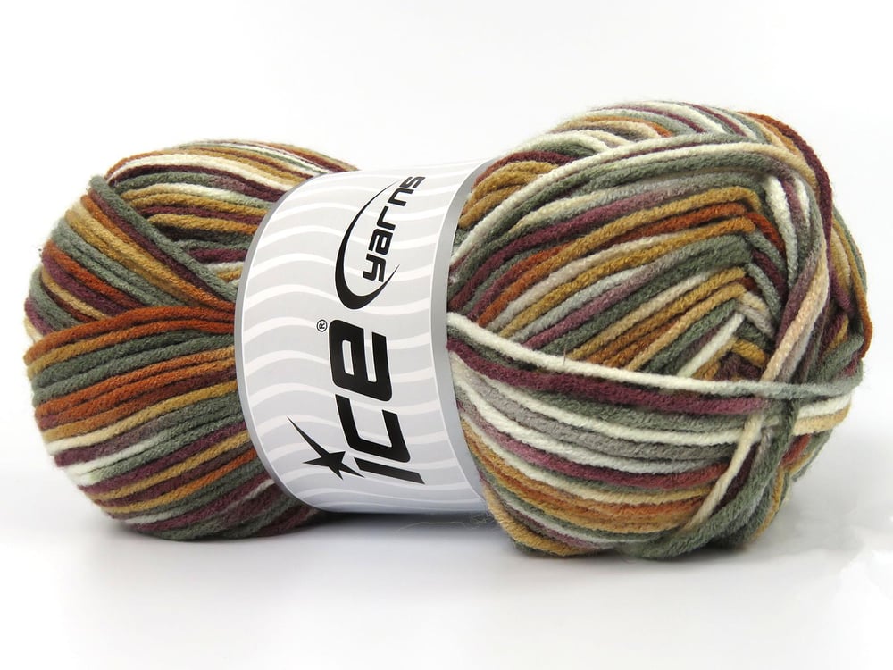 4x100gr. PARTY Yeşil, Beyaz, Kahverengi Tonları Akrilik Kışlık, Batik Desenli, Worsted, 100% Akrilik