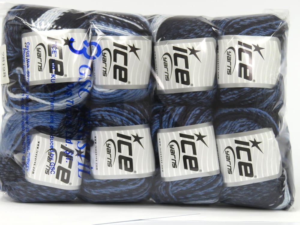 8x50gr. PASSION WOOL Mavi Tonları Yün, Akrilik Kışlık, Yün, Düz iplikler, Batik Desenli, Akrilik