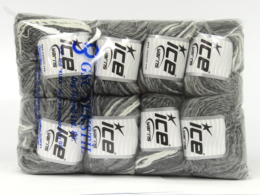 8x50gr. PASSION WOOL Beyaz, Gri Tonları Yün, Akrilik Kışlık, Yün, Düz iplikler, Batik Desenli, Akrilik