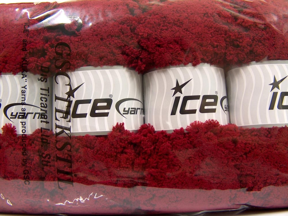 4x100gr. PUFFY POPCORN Koyu Bordo Mikro Fiber Yumoş, Sakallı, Kışlık, Ponpon, Çok Kalın