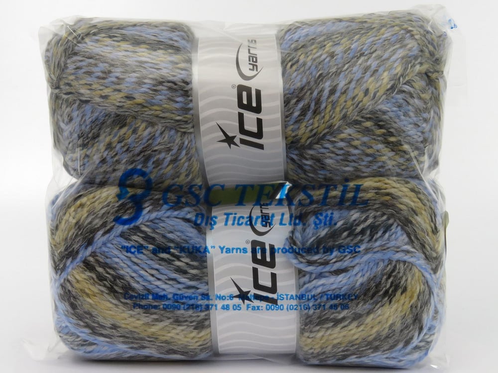 2x200gr. PUZZLE WOOL WORSTED Krem, Mavi Tonları, Gri Tonları Yün, Akrilik Kışlık, Yün, Batik Desenli, Worsted