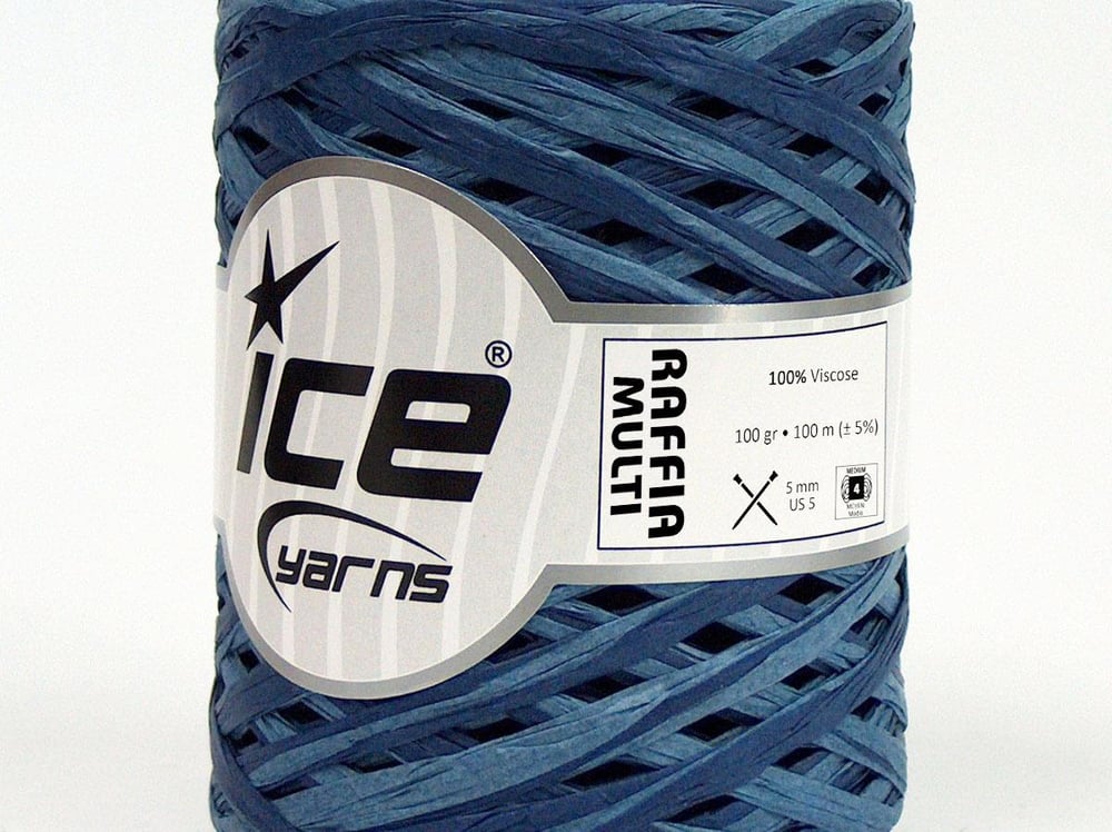 2x100gr. RAFFIA MULTI Mavi Tonları Viskon Şerit, Viskon, Yazlık İplikler, %100 Viskon, Worsted