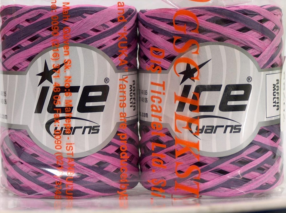 2x100gr. RAFFIA MULTI Pembe, Mor Viskon Şerit, Viskon, Yazlık İplikler, %100 Viskon, Worsted