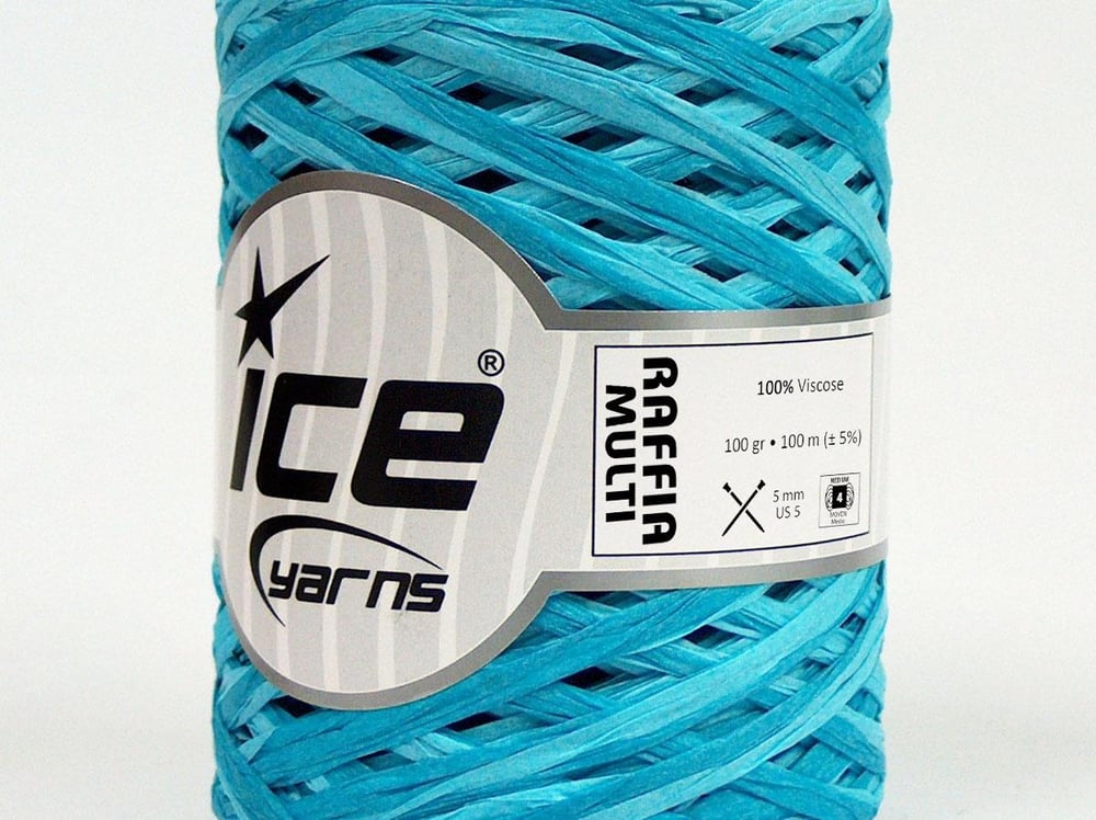 2x100gr. RAFFIA MULTI Turkuaz Tonları Viskon Şerit, Viskon, Yazlık İplikler, %100 Viskon, Worsted
