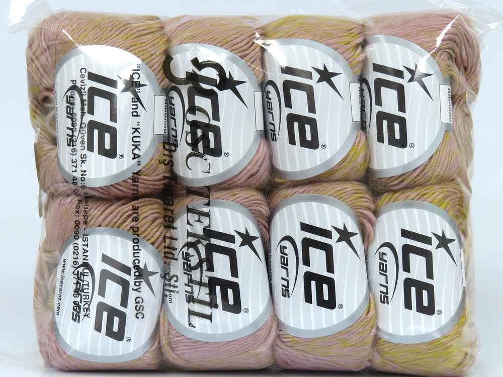 8x50gr. RIHANNA Altın, Pudra Pembe Akrilik, Yün Kışlık, Yün, Batik Desenli, Akrilik