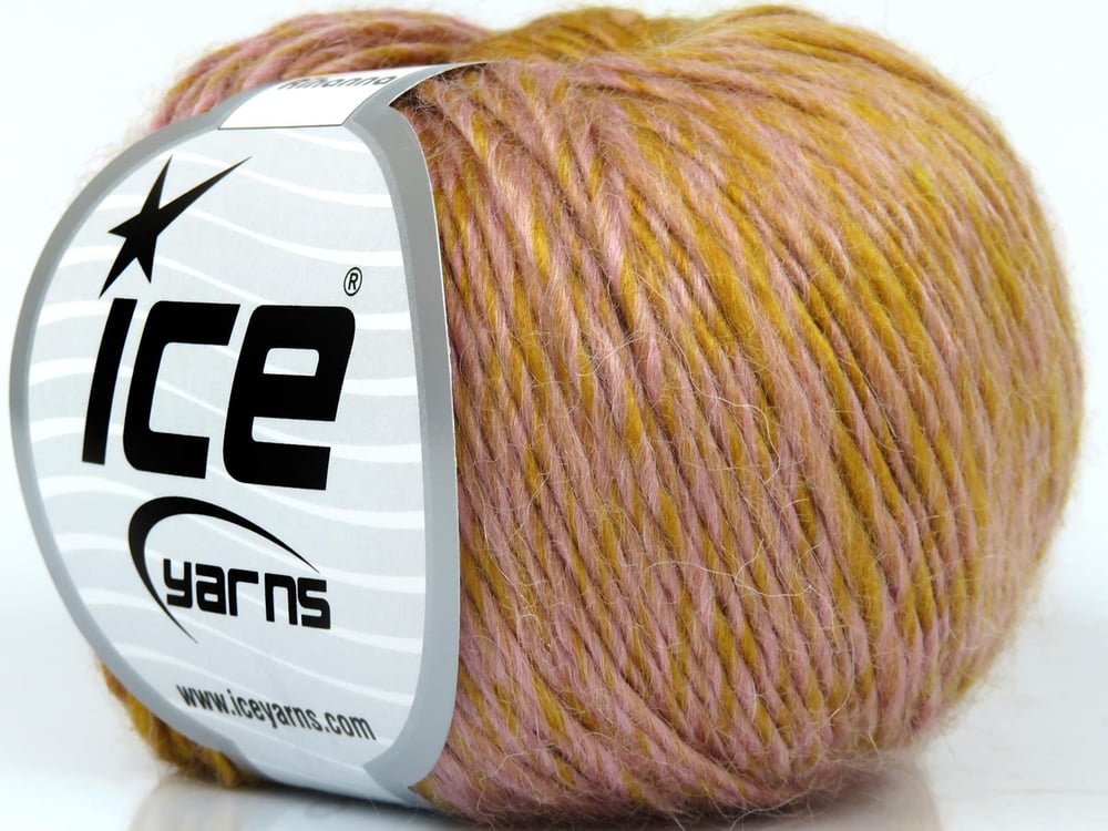 8x50gr. RIHANNA Altın, Pudra Pembe Akrilik, Yün Kışlık, Yün, Batik Desenli, Akrilik