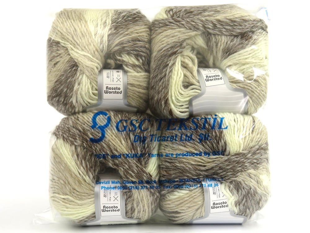 4x100gr. ROSETO WORSTED Krem Yün, Akrilik Kışlık, Yün, Batik Desenli, Worsted