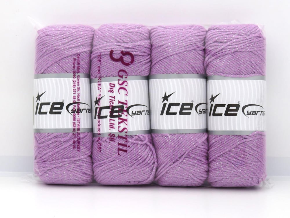 4x100gr. SAVER GLITZ Açık Lila Metalik Simli, Akrilik Metalik Simli, Kışlık, Düz iplikler, Worsted, Düz, Akrilik, Makina Yıkama
