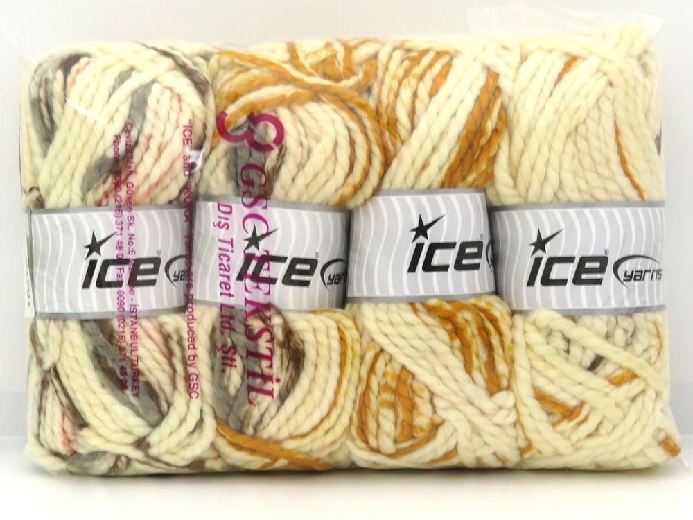 Lot of 4 x 95gr Skeins Ice Yarns SHELTON (25% Wool) Yarn Cream Camel Green Shades Grey