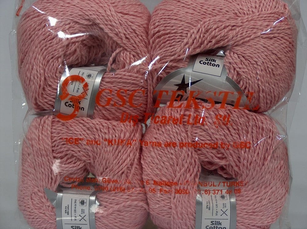 4x50gr. SILK COTTON Pembe Ipek, Pamuk Lüks, İpek, Yazlık İplikler, Pamuk