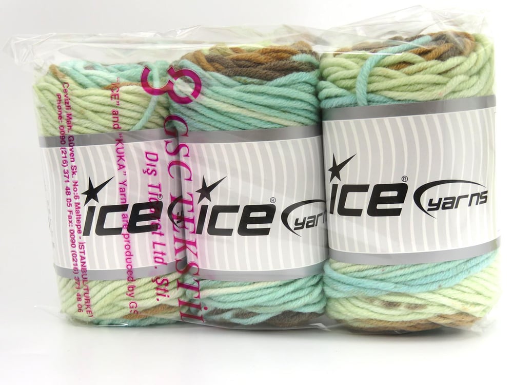 3x100gr. WOOL SUPERBULKY BATIK Kahverengi Tonları, Yeşil Tonları Yün, Akrilik Kışlık, Yün, Düz iplikler, Çok Kalın, Batik Desenli, Akrilik