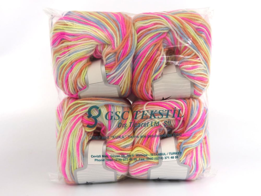 4x100gr. WOOL VARICOLOR WORSTED Pembe, Beyaz, Açık Mavi Yün, Akrilik Kışlık, Yün, Batik Desenli, Worsted, Akrilik