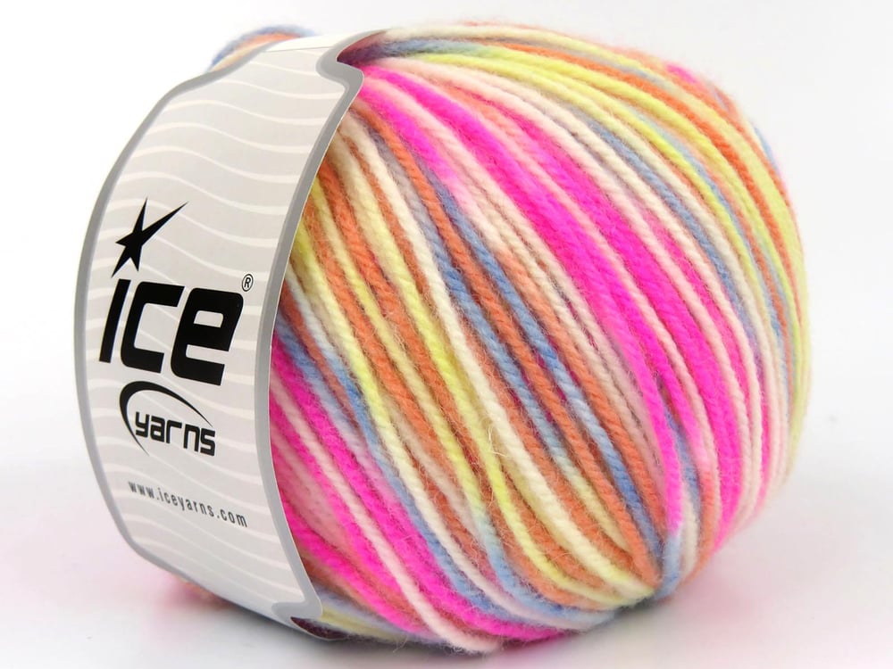 4x100gr. WOOL VARICOLOR WORSTED Pembe, Beyaz, Açık Mavi Yün, Akrilik Kışlık, Yün, Batik Desenli, Worsted, Akrilik