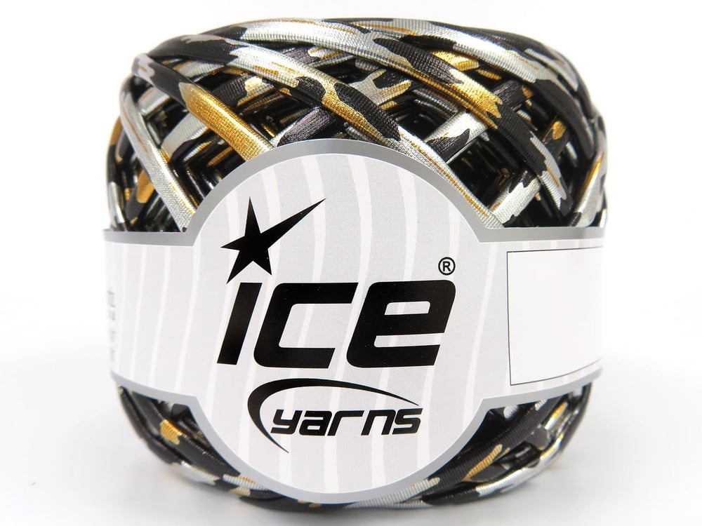 170 gr ICE YARNS FAUX LEATHER Hand Knitting Yarn Black Silver Gold