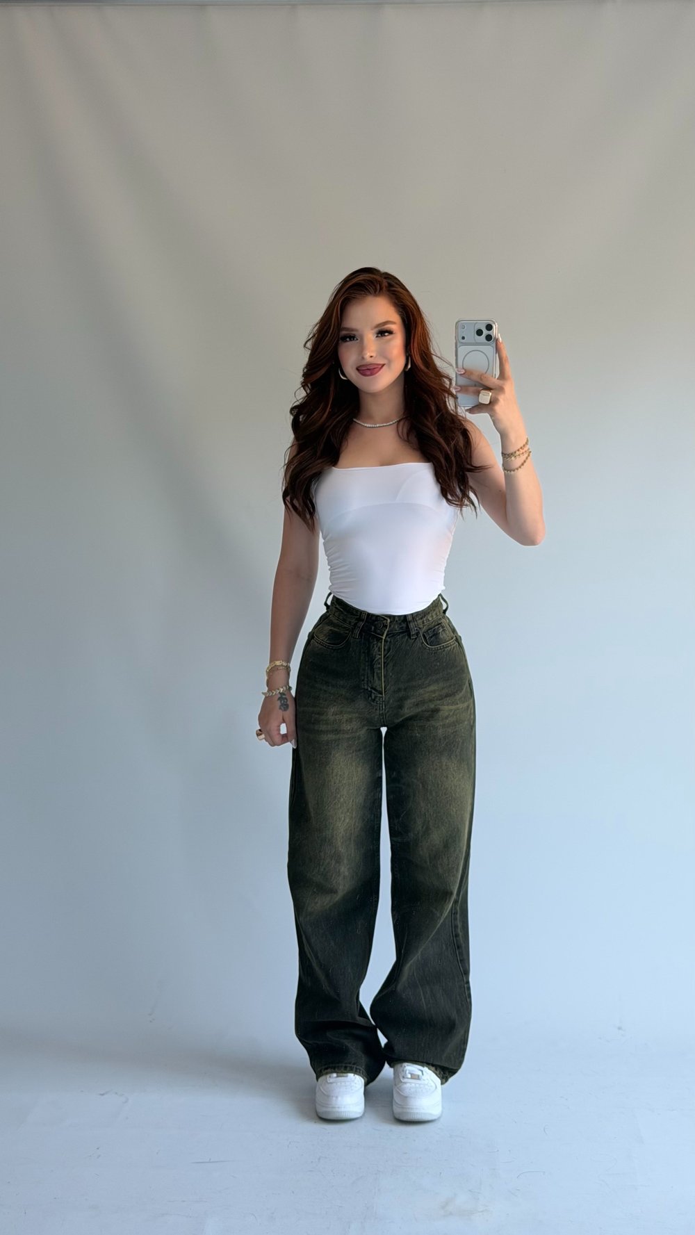 Jenner Wide Leg Jean Koyu Yeşil 