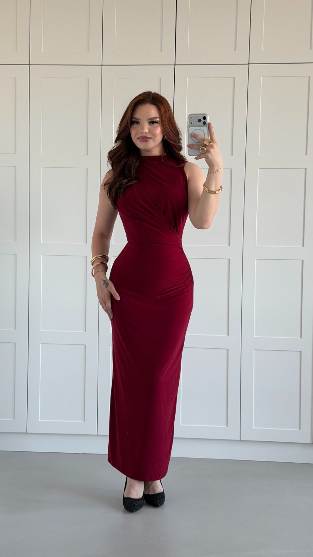 Loren Dress Burgundy Drape